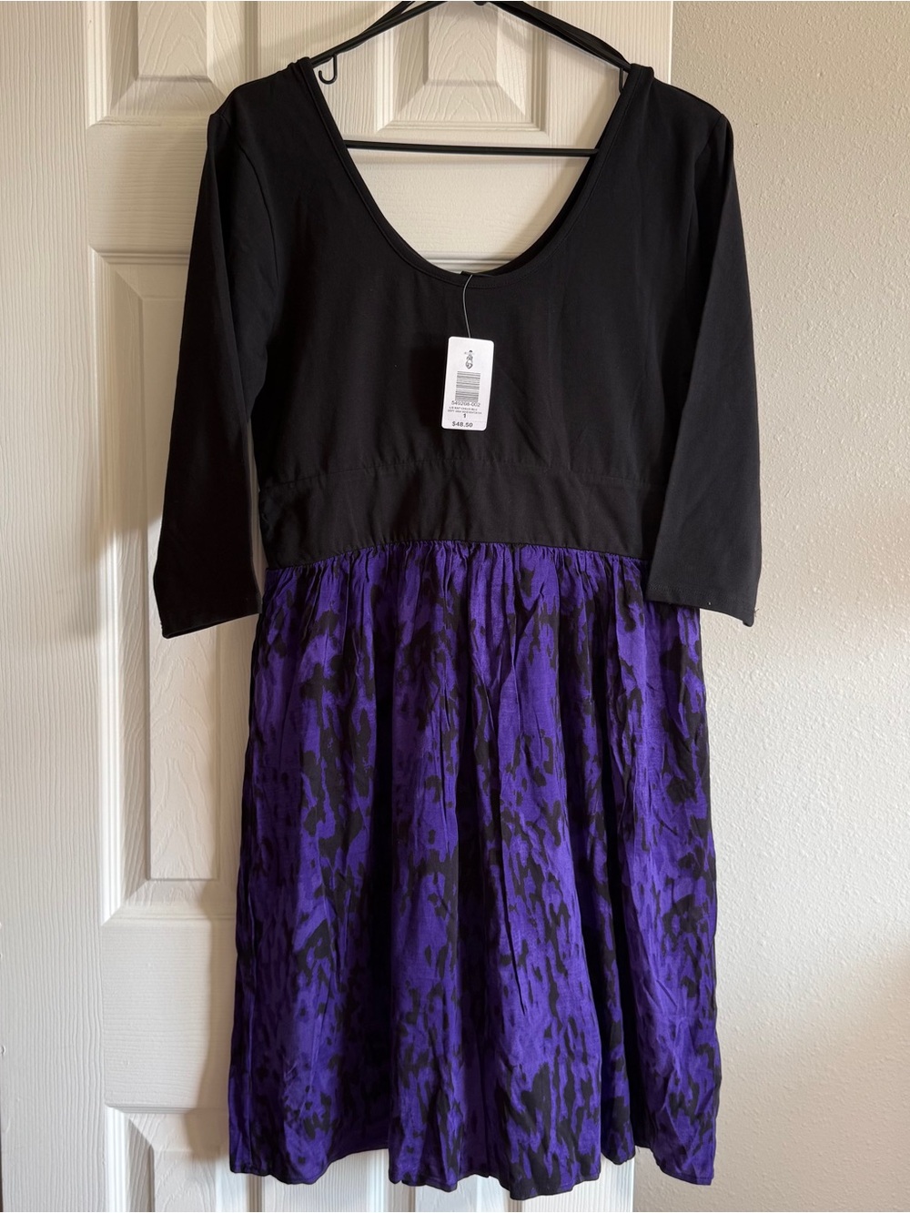 Torrid Black & Purple Scoop Neck Scoop Back Half Sleeve Dress Size 1 (1x)